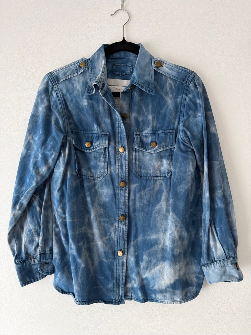 Current/Elliot Tie-Dye Denim Button-Up Shirt - Blue